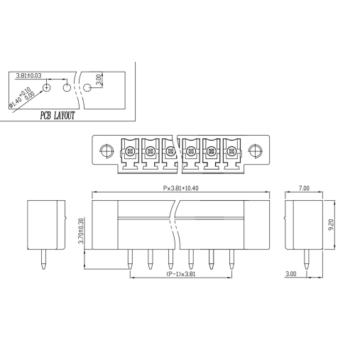 3,81 mm pitch con morsetto pcb plug-in auricolo per pin dritta.